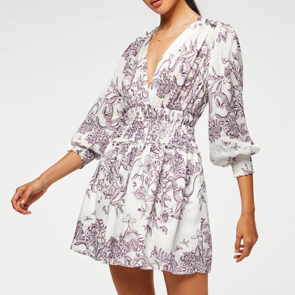 *NWT* 7 For All Mankind Long Sleeved Smocked Dress - Floral Print - Size Small